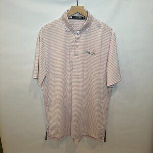 RLX Ralph Lauren  golf performance polo pink gray white stripes L